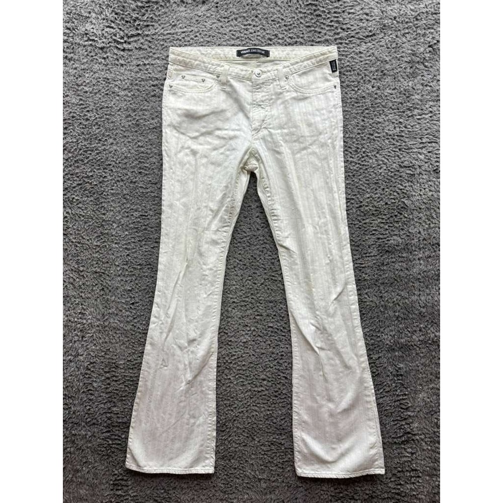 Vintage Versace Jeans Couture Mid-Rise Flared Pants‎ White Womens Size 31